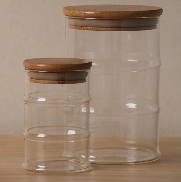 Images Are in -Kind Real Shoot Bamboo Shape Straightly Cylinder Glass Jar with Bamboo Lid