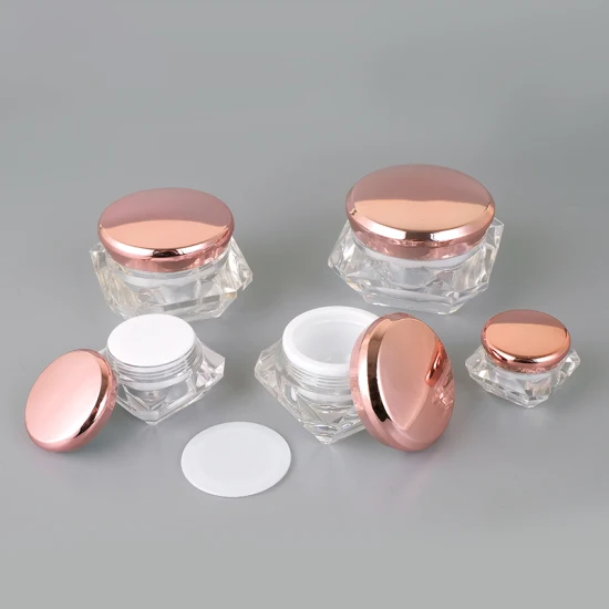 Forme de diamant 5g 10g 20g 30g Soins de la peau Petit Visage Crème Personnalisé Vide Baume À Lèvres Gommage Acrylique Pet Verre Cosmétique En Plastique Emballage Crème Pot Pot Bouteille Boîte