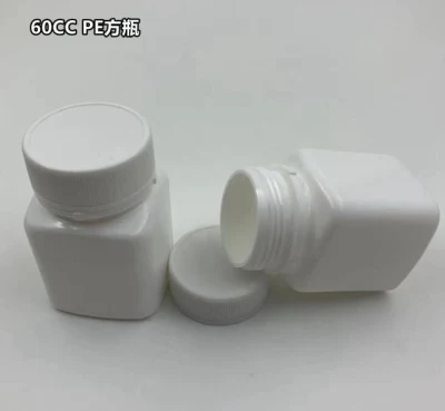 Bouteille carrée en plastique blanche de HDPE 60cc pour la tablette de capsule de vitamines