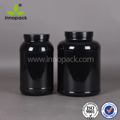 Pot en plastique noir en PEHD pour animaux de compagnie de qualité alimentaire en gros avec couvercle à vis pour poudre nutritionnelle